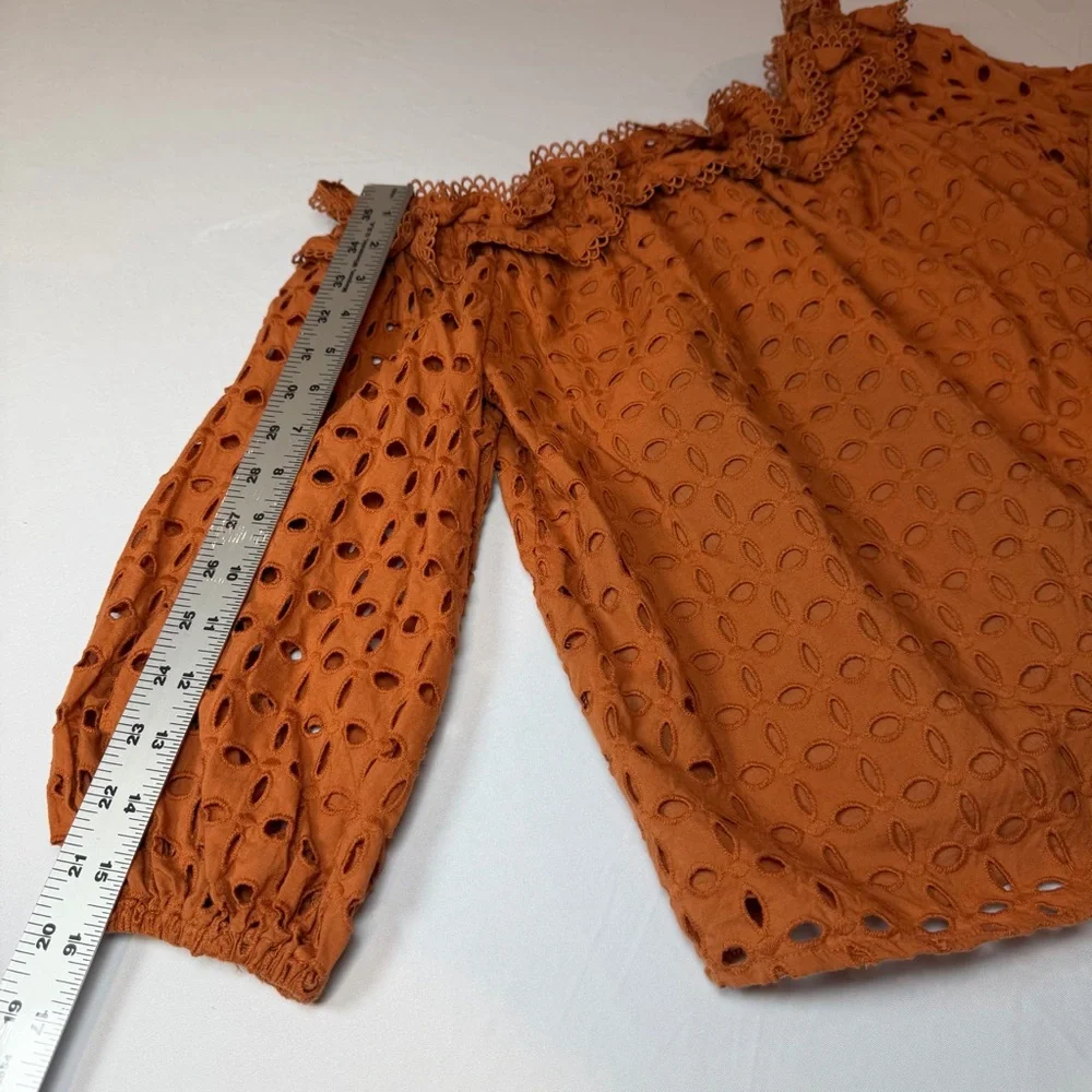 Ryegrass Ladies Sierra Burn Orange Eyelet Lace Off Shoulder Peasant Blouse- XS - Picture 6 of 9